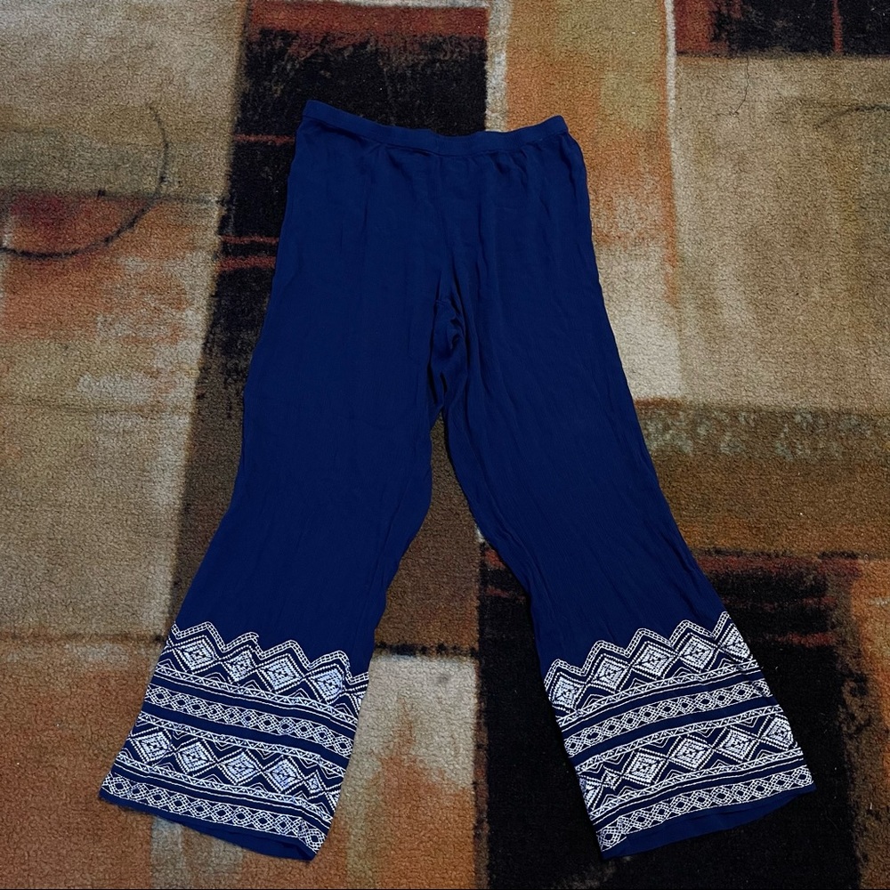Blue and White Wide Leg Capris